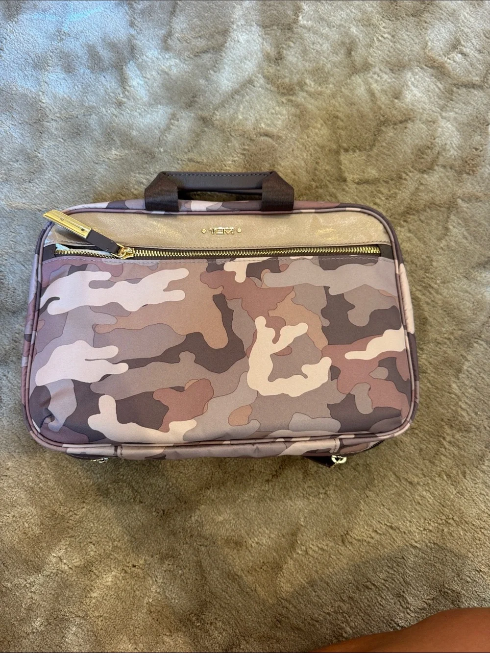 Tumi Pink Camo Toiletry Bag with Gold Hardware